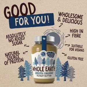 Whole Earth Organic Peanut Butter 340 g All Natural Ingredients Gluten Free, Vegan Friendly / £2.85 S&S