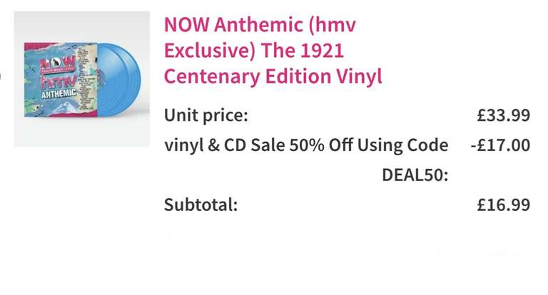 NOW Anthemic (hmv Exclusive) The 1921 Centenary Edition Double Vinyl - W/Code - Free C&C