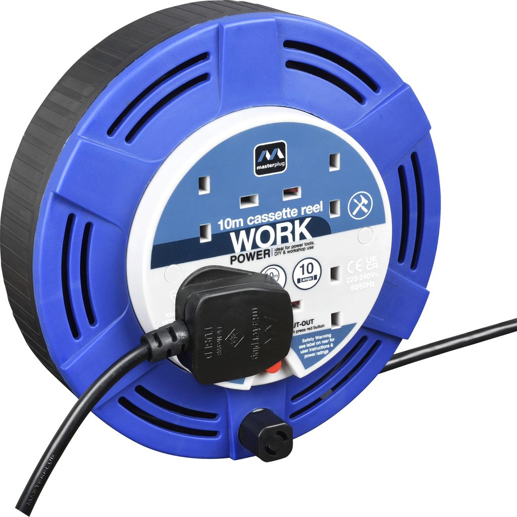 Masterplug Four Socket, 10 Metre Extension Lead Cable Reel, Blue/Black, 10A/4G/10m (Used - Very good)/ Used - Like new £7.64 - Amazon Resale