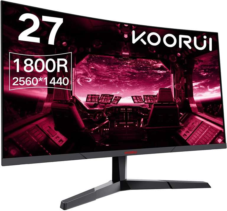 KOORUI QHD Curved 27 Inch Monitor, Fast VA Computer Gaming Monitor(2560 * 1440P, R1800, 144Hz) - £154.99 @ Amazon