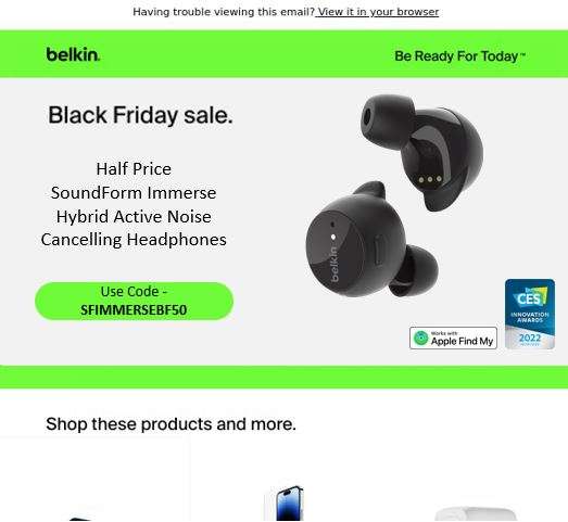 Soundform Immerse Headphones with Hybrid Active Noise Cancellation - £64.99 with code @ Belkin