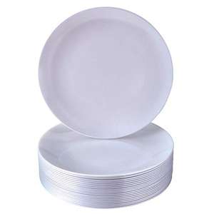 Silver Spoons Premium Plastic Reusable Cake Plates | 20 Plates | Opulence, Dinner Plates, White 1975/SS