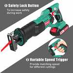 Reciprocating Saw, HYCHIKA 18V Cordless Saw with 2x2000mAh Batteries, 0-2800rpm Variable Speed, 4 PCS Saw Blades, 1 Hour Fast Charger,