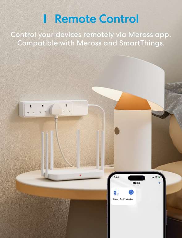 Smart Power Strip, meross Smart Extension Lead Alexa Compatible, 4 AC Outlets, Compatible with Amazon Alexa, Google Home, and Voice/Remote