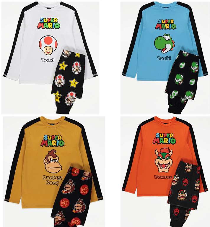 Kid’s Super Mario Pyjamas 100% Cotton, 4 designs to choose from (£4.50 with George rewards redemption) + free click & Collect