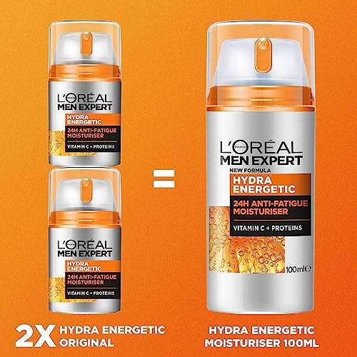 L'Oreal Men Expert Anti-Fatigue Moisturiser, Hydra Energetic Men's Moisturiser With Vitamin C*, 100ml (£7.11/£6.36 with Subscribe & Save)