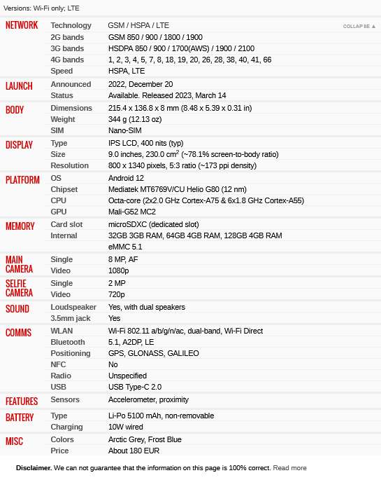 Lenovo Tab M9 -9INCH 4GB + 64GB £114 (Click & Collect) @ Very