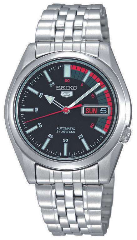 Seiko 5 Automatic Black Dial Stainless Steel Mens Watch SNK375K1