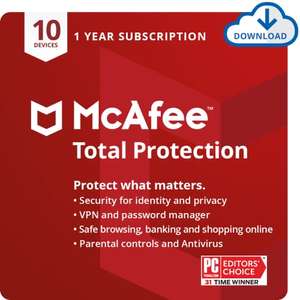 McAfee Total Protection 2022 x 10 Devices 1 Year - Antivirus/VPN/identity protection/Internet Security,etc - £16.99 (+£4.49 NP) @ Amazon