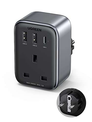 UGREEN UK to European Plug Adapter Travel Adapter with USB C PD 30W GaN Fast 4-in-1 - Sold by UGREEN GROUP LIMITED UK FBA