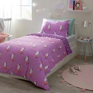 Unicorn/Hearts Reversible Duvet Cover and Pillowcase Set Toddler £3.50, single £4.20, Double £5.60 free click and collect @ Dunelm