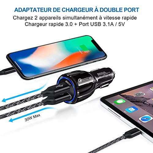 HORJOR 30w Car Charger, 2 Ports USB 3.0 Quick Charge Car - £3.44 @ Amazon