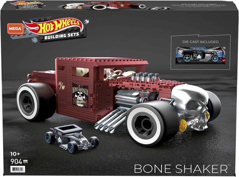 MEGA Hot Wheels Vehicle Building Toy Collectible for Adults, 1:18 Scale Bone Shaker with Die Cast Model for Fans and Collectors, HBD50