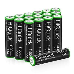 HiQuick 16 x AAA Batteries, Rechargeable 1100mAh Ni-MH Battery High Capacity Performance 1200 Tech 1.2V NiMH - Sold by HiQuick / FBA