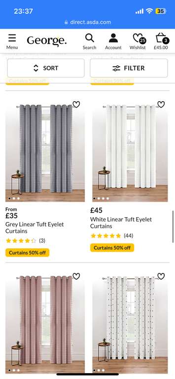 George Curtains 50% off at checkout eg Grey Plain Eyelet Curtains starting from £7.50 + Free Click and Collect @ George