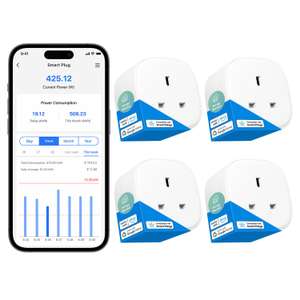 Meross Smart Plug with Energy Monitor Wi-Fi Outlet No Hub Required 13A (4-Pack) with voucher
