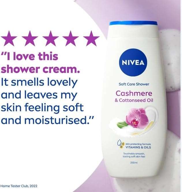 NIVEA Cashmere & Cotton Oil Shower Cream (250ml), Body Wash with Vitamin C, E, and Precious Oils - 89p / 84p with S&S