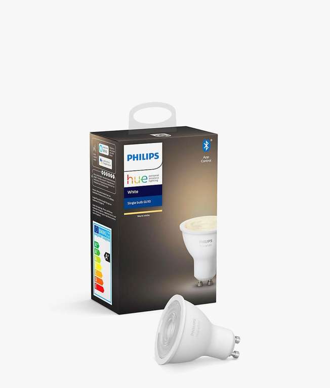 Philips Hue White Wireless Lighting LED Light Bulb with Bluetooth, 5.2W GU10 Bulb, Single £4.80 + £2 click & collect at John Lewis