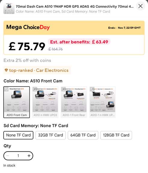 2024 70mai Dash Cam A510 (Front Camera) Price in Dubai, Abu Dhabi Buy Online at