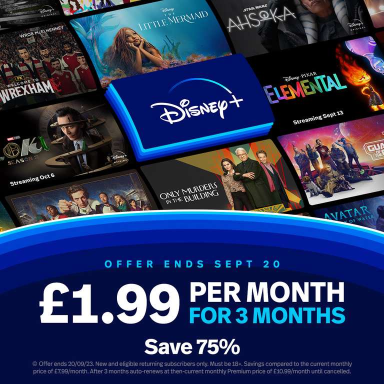 Disney+ £1.99 per month for 3 months (new & returning subscribers)