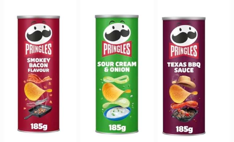 2 x Pringles all varieties 185g Original, sour cream cheese, prawn cocktail, texas bbq, cheese and onion (£2.55 - £2.85 with S&S)