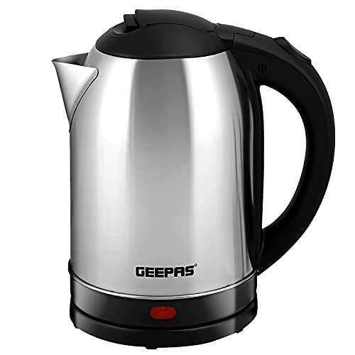 Geepas Cordless Electric Kettle, 1500W, Stainless Steel, Boil Dry Protection & Auto Shut Off, Swivel Base with Auto Lid Open, 1.8L