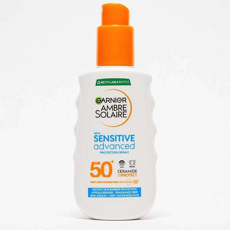 Garnier Ambre Solaire SPF 50+ Sensitive Advanced Hypoallergenic Sun Cream Spray 150ml, 3 For £23.70 Delivered With Code @ ASOS