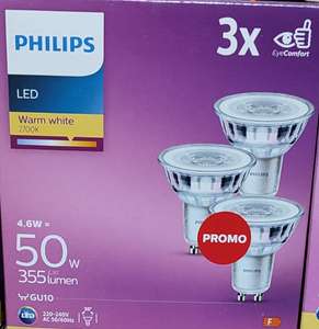 Philips 3pk 4.6w GU10 A+ warm white led bulb - £1 instore @ B&M (Nottingham Netherfield retail park)
