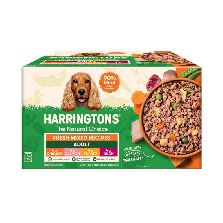 Harringtons Complete Wet Adult Dog Food Trays (Turkey, Salmon, Chicken, Duck) 16x400g (£9.19 / £8.19 Subscribe & Save)