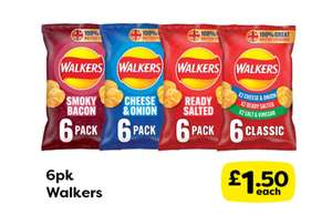 6 x 25g pack of Walkers Crisps