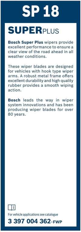 Bosch Wiper Blade Super Plus SP18, Length: 450mm single front wiper blade