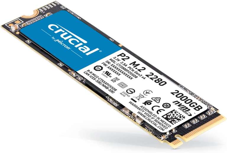 Crucial P2 CT2000P2SSD8 2 TB Internal SSD, Upto 2400 MB/s (3D NAND, NVMe, PCIe,M.2) £142.99 @Amazon + 20% off upto £10 @Amazon App