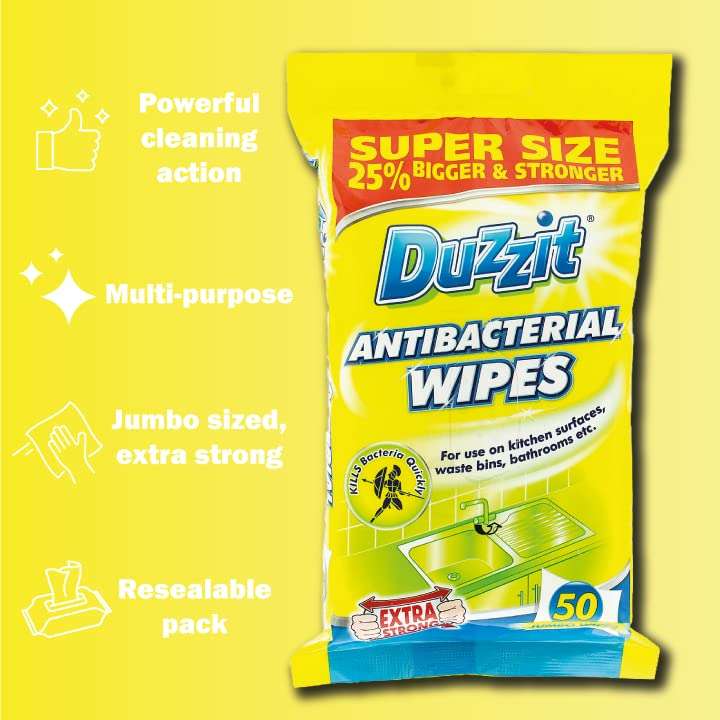 Duzzit Antibacterial Wipes, Pack Of 50 - 90p / 85p S&S