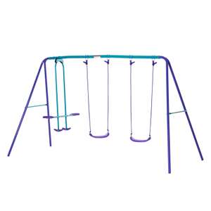 Outsunny Height Adjustable Metal Swing Set with Glider