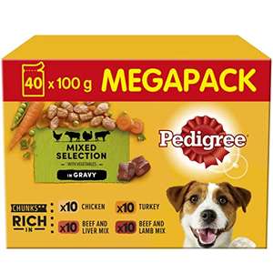 Pedigree Mixed Selection in Gravy 40 Pouches, Adult Wet Dog Food, Megapack (40 x 100 g) £10.80 s&s