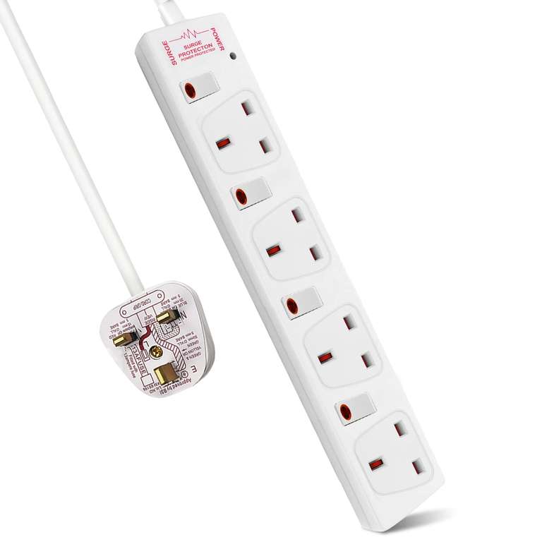 ExtraStar 5M Extension Lead with Individual Switches, Surge Protected, 4 Way Outlets, 13A, UK Plug (5M, White) sold by ExtrastarUK2018
