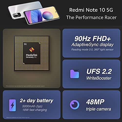Xiaomi Redmi Note 10 5G - Smartphone 4 GB+128 GB, 90Hz 6.5” DotDisplay £148 @ Amazon