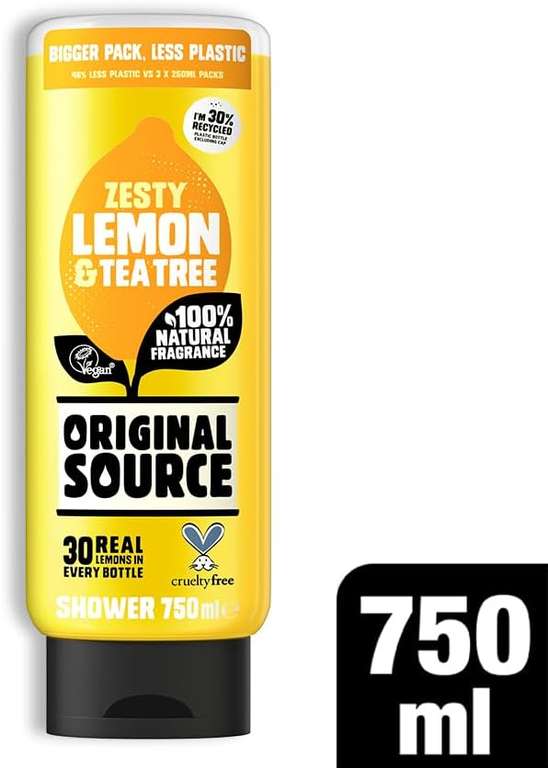 Large 750ml Bottle Original Source Mint & Tea Tree OR Lemon & Tea Tree OR Coconut & Shea Butter Shower Gel (£2.47/£2.21 on Subscribe & Save)