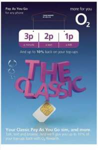 O2 Classic Sim Card Pay As You Go Classic Sim - with code sold by Simcard Warehouse