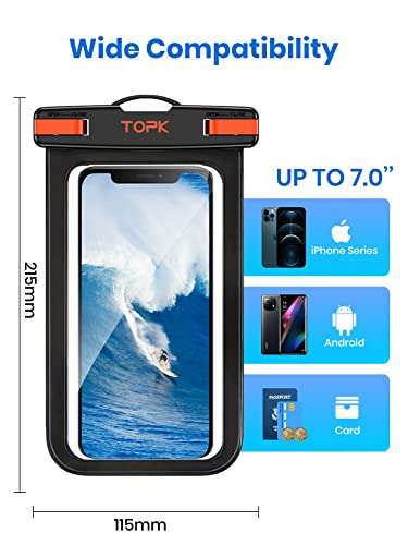 TOPK Waterproof Phone Pouch, 2-Pack Universal IPX8 Waterproof Phone Case - Sold by TOPKDirect, FBA