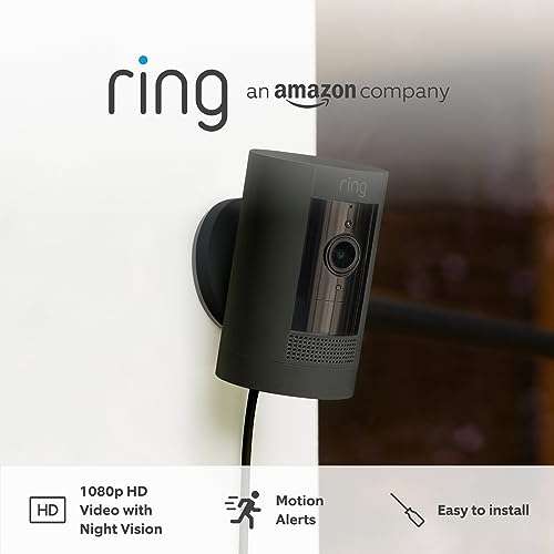 Ring Outdoor Camera Plug-In (Stick Up Cam) | HD outdoor Security Camera with Two-Way Talk, Wifi, Works with Alexa