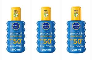 3 x NIVEA SUN Protect & Moisture Sun Spray SPF 50+ 200ml suncream (£10.10 max S&S with voucher)