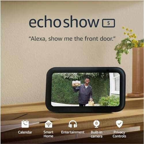 Echo Show 5 (3rd Gen, 2023 release) | Smart display and alarm clock with clearer sound | Charcoal