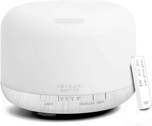 ASAKUKI 500ml Premium, Essential Oil Diffuser with Remote Control, 5 in 1 Oil Humidifier, White, w/ Voucher, Sold By ASAKUKI-EU FBA (Prime)