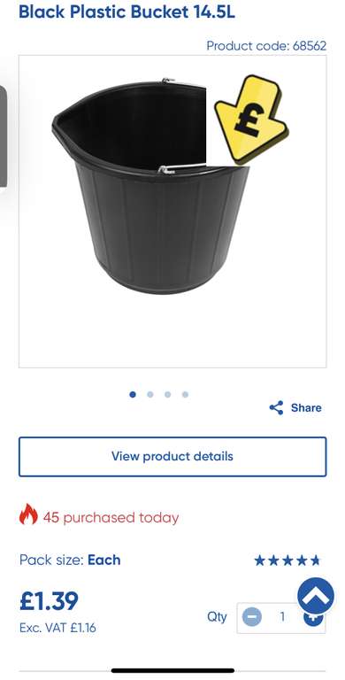Black Plastic Bucket 14.5L - £1.39 + free click & collect @Toolstation