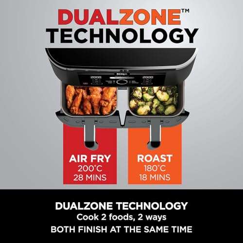 Ninja Foodi MAX Dual Zone Digital Air Fryer, 2 Drawers, 9.5L, 6-in-1, Uses No Oil, Max Crisp, Roast, Bake, Reheat, Dehydrate,