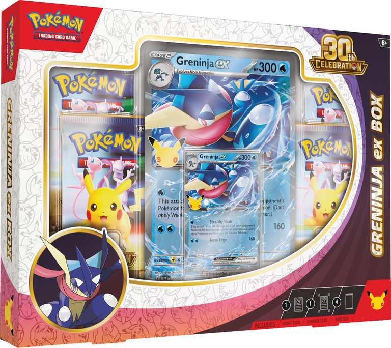 Pokémon TCG: 30th Celebration — Greninja ex Box (1 Foil Promo Card, 1 Foil Oversize Card & 4 Booster Packs) Invite Only