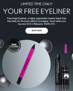 Free Kajal Eyeliner (black liner that lasts for 24-hours without smudging) when you buy any M∙A∙C Mascara, Prices from £11.30 @ MAC