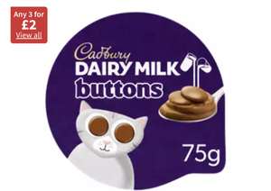 Cadbury desserts 75g mix and match buttons/flake/Oreo/daim/milk chunks 3 for £2 at Asda