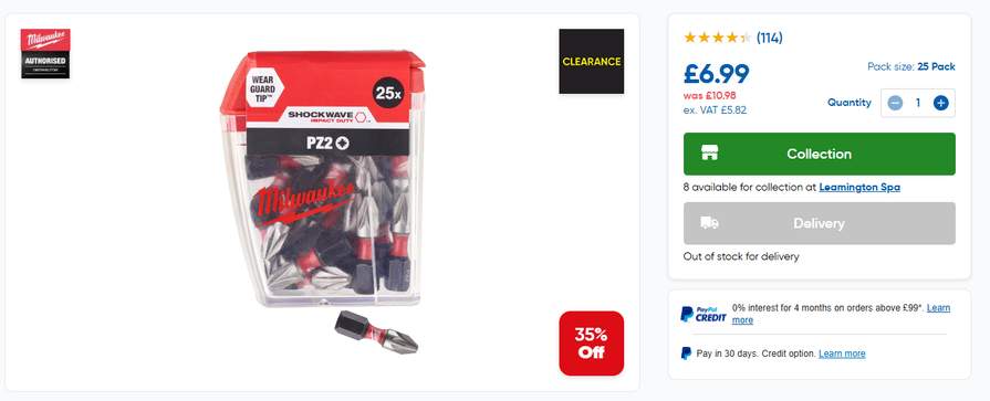 Milwaukee SHOCKWAVE Impact Screwdriver Bit PZ2 x 25mm (Free C&C only ...
